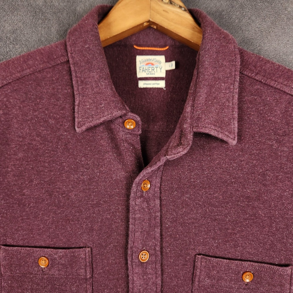 Faherty Legend Sweater Flannel Shirt Mens Large Burgundy Organic Cotton Stretch